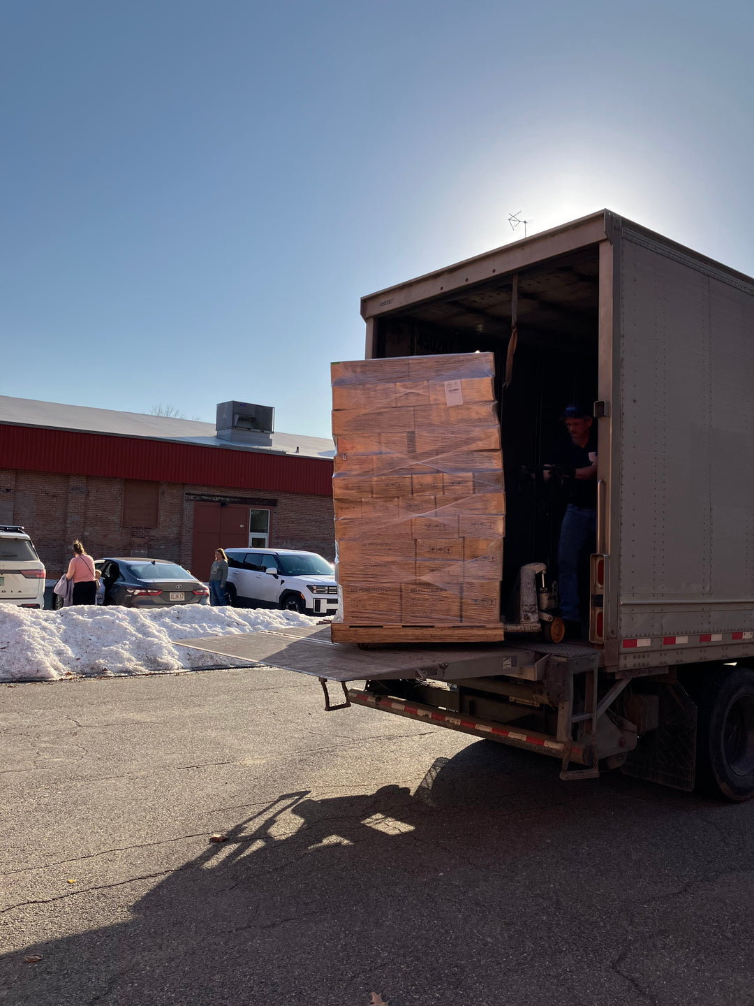 A truck delivering a pallet of new hobby supplies to The Pennysleever in North Adams, MA