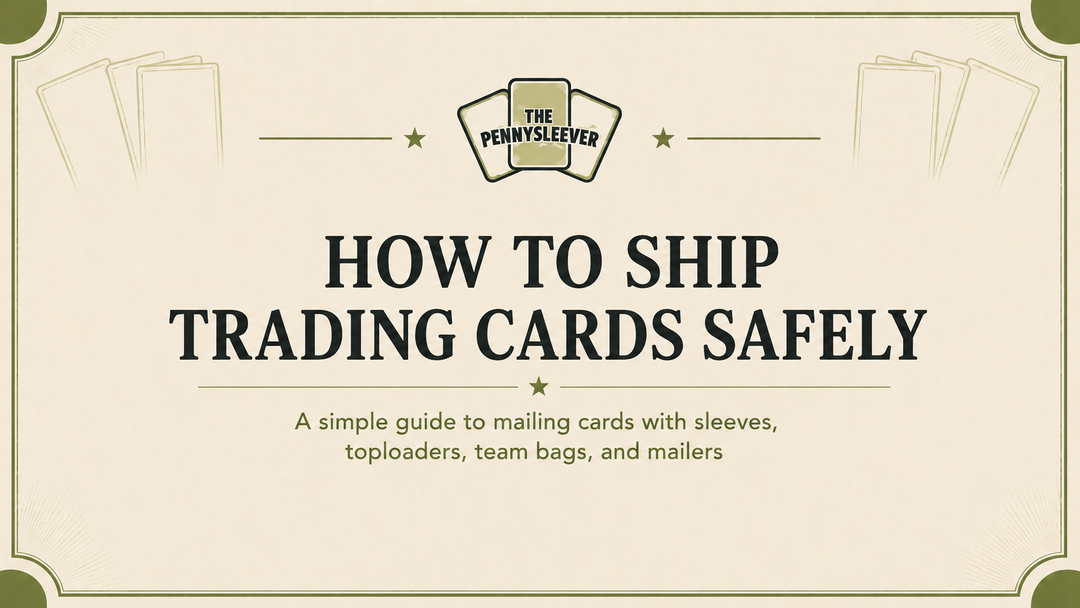 The Pennysleever branded graphic for a guide explaining how to ship trading cards safely.