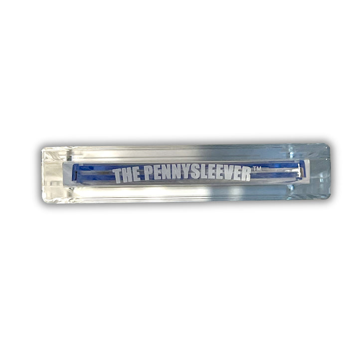 100% clear and durable acrylic case graded card holder from The Pennysleever, compatible with PSA and CGC graded cards., bottom logo.