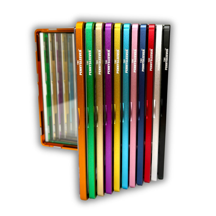 Available in eleven vibrant colors (black, silver, red, blue, pink, light blue, yellow, purple, gold, green, and orange), The Pennysleever’s aluminum cases for PSA and CGC slabs feature a durable, secure magnetic closure to ensure your slab stays protected.