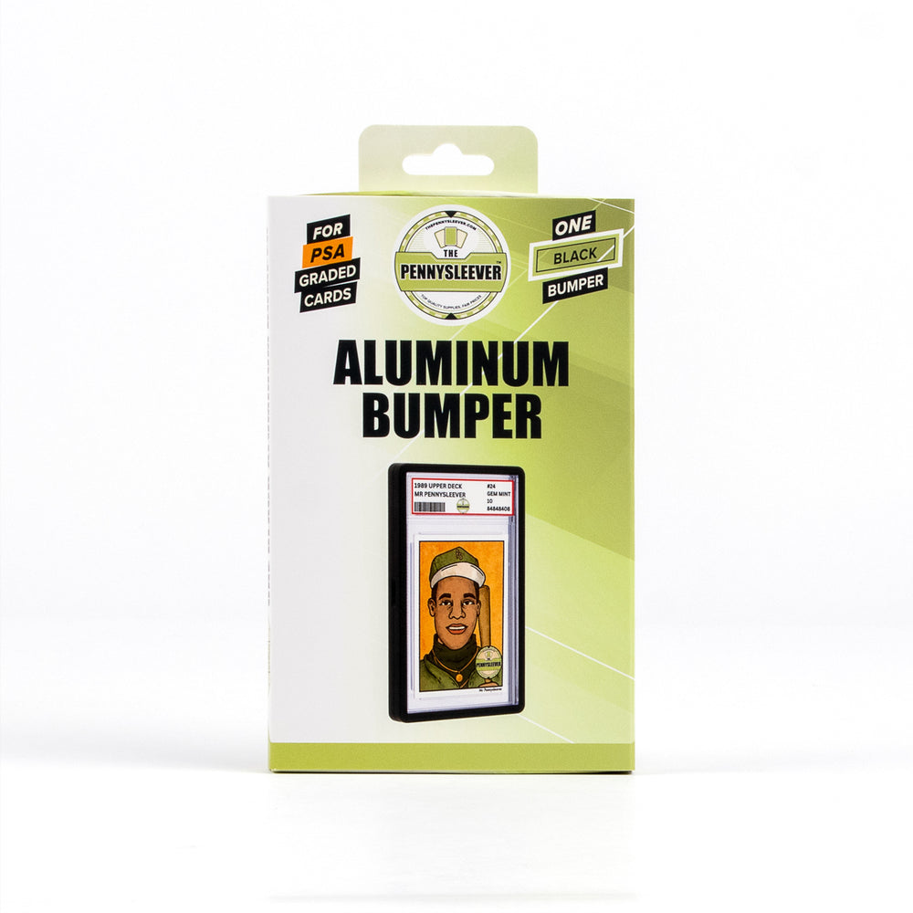 PennySleever aluminum bumper packaging for card storage on a white background