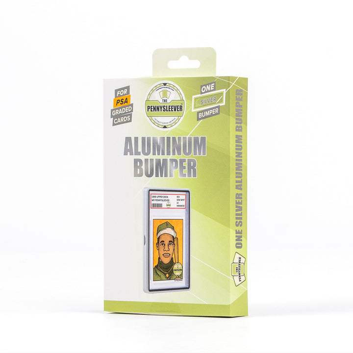 PennySleever Aluminum Bumper packaging for graded cards on a white background