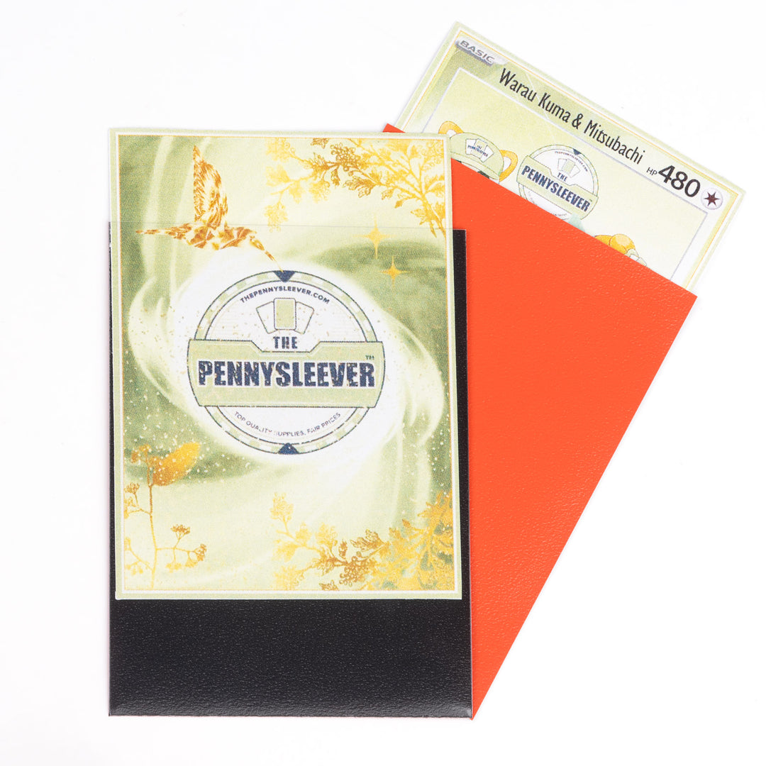 Packaging of 'The Pennysleever' with a green label and orange card on a white background