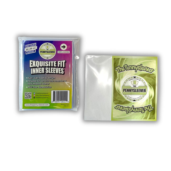 Pack of The Pennysleever Exquisite Fit Inner Sleeves Side-Loading (100 count) with brand logo on a white background.