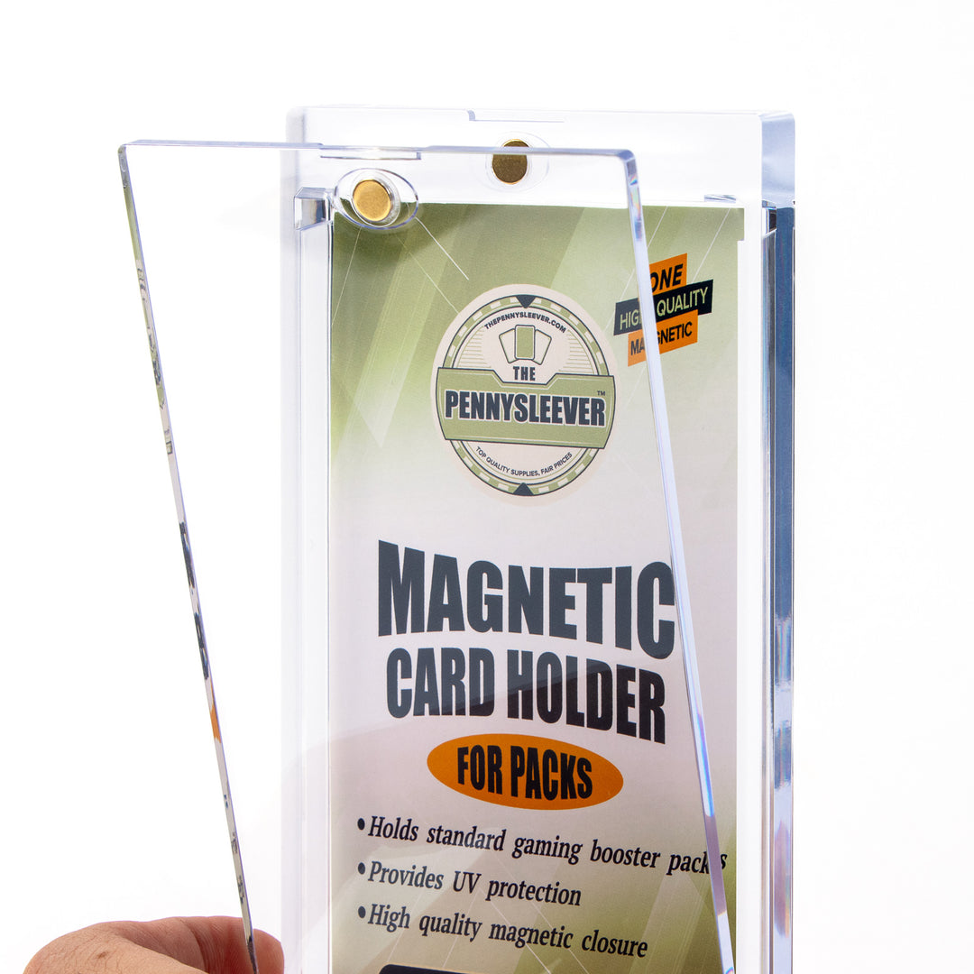 PennySleever magnetic card holder packaging with branding and product details.