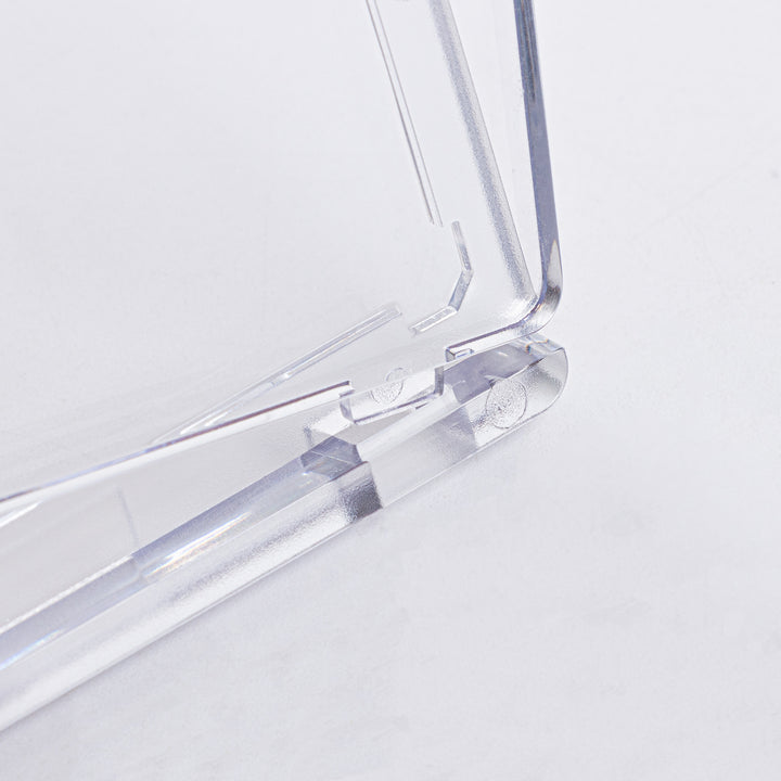 Close-up of bottom corner of a 180 point magnetic card holder against a white background.