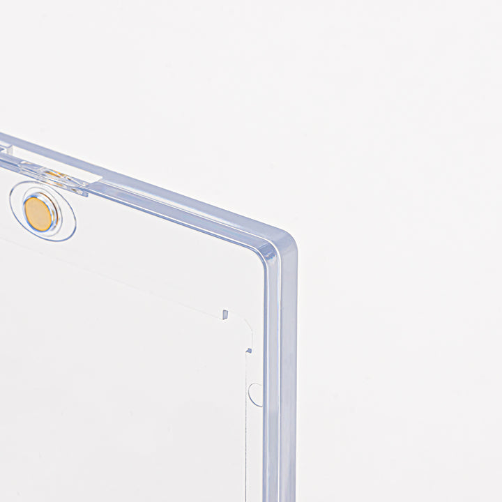 Close-up of top right corner of a 130 point magnetic card against a white background.