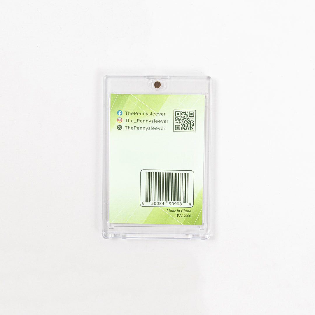 Back view of a 75 point magnetic card holder with a label against a white background.