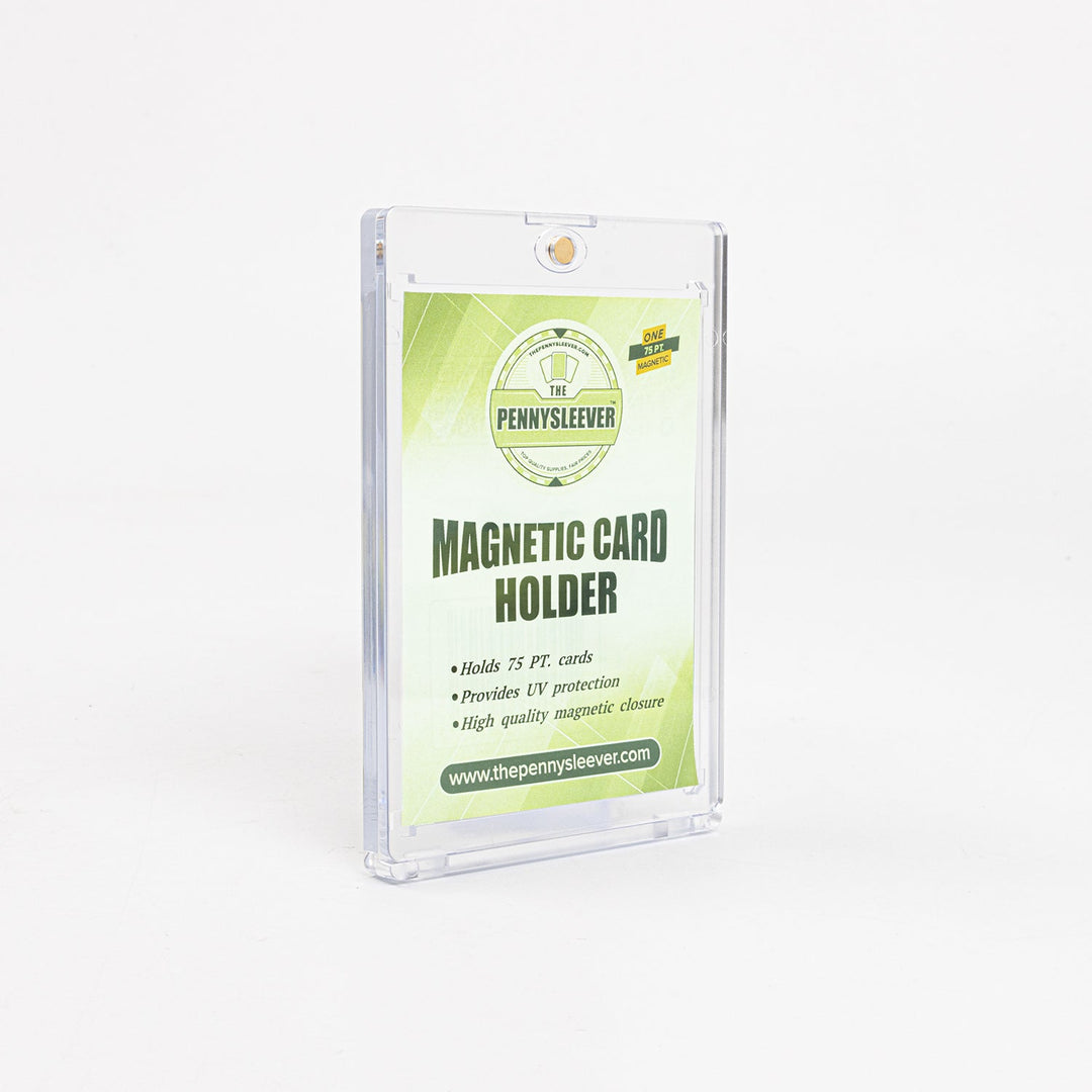 Front view of a 75 point magnetic card holder at a 45 degree angle against a white background.