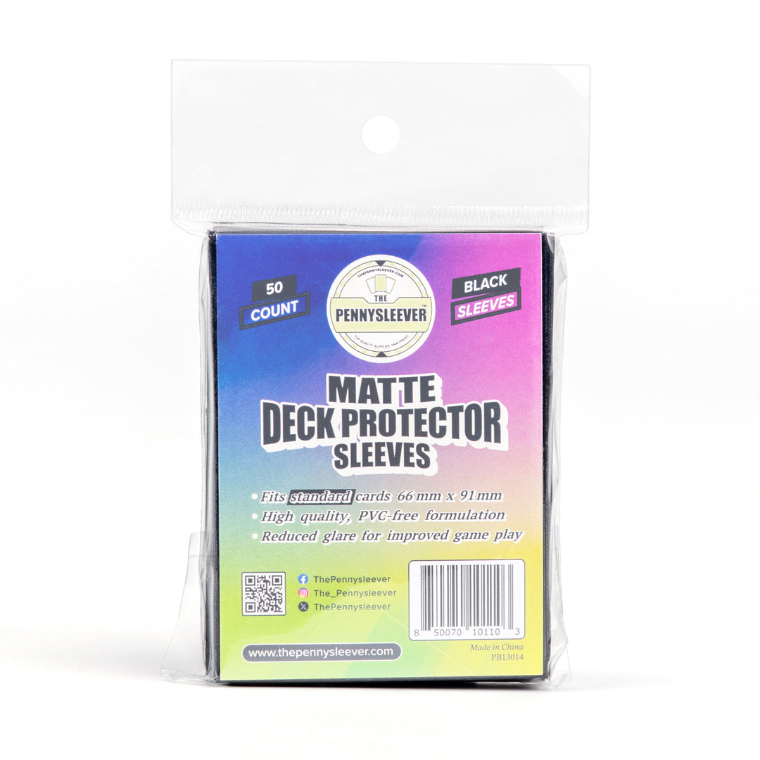 Pack of matte deck protector sleeves with Pennysleever branding on a white background