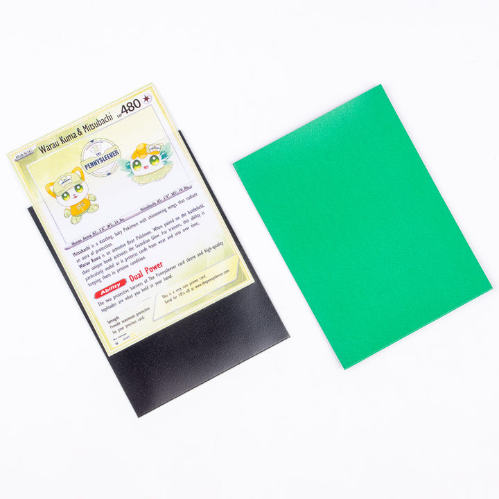 Card with a green deck protector on a white background