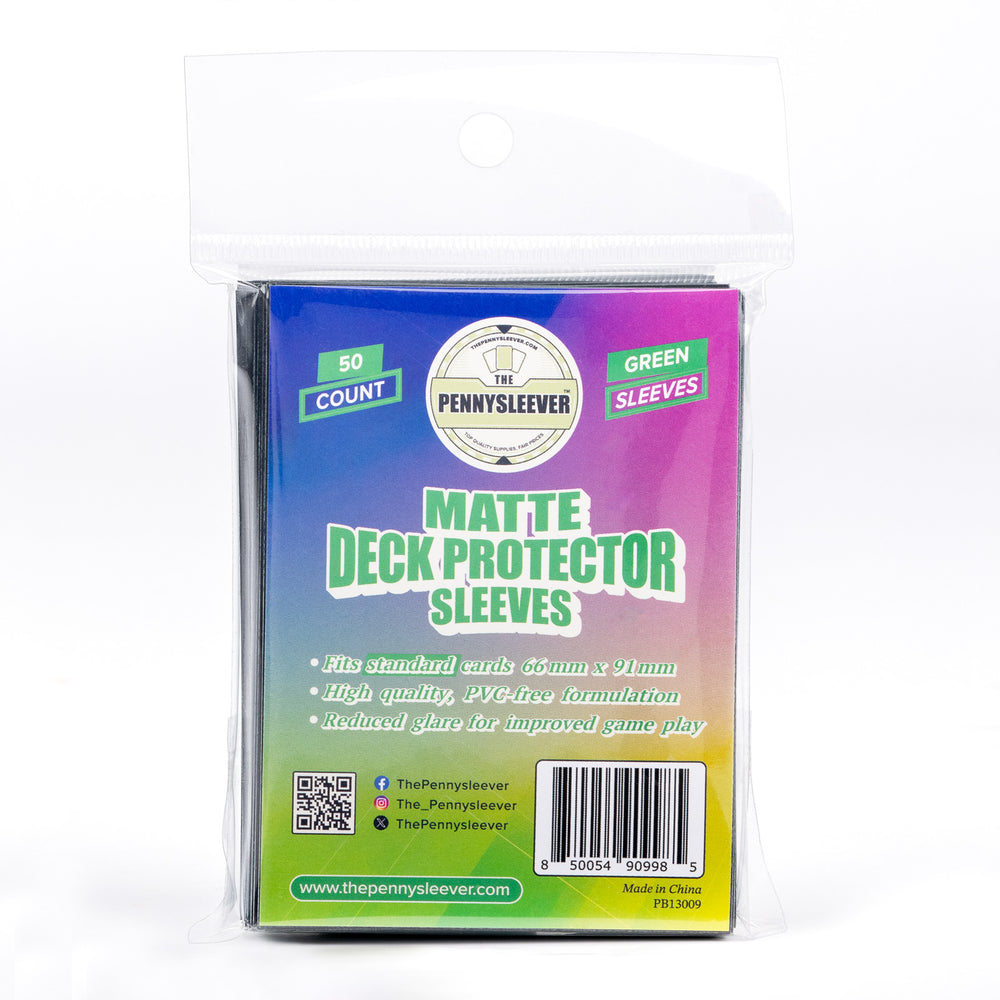 Pack of Matte Deck Protector Sleeves with colorful packaging on a white background