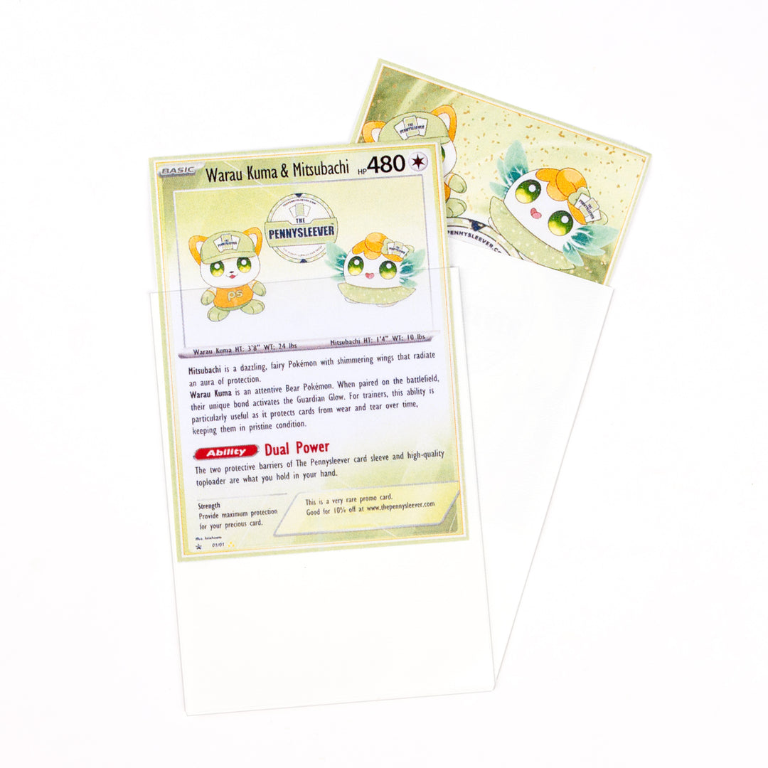 Two trading cards with a character and text on a white background