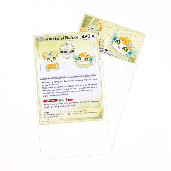Two trading cards with a character and text on a white background