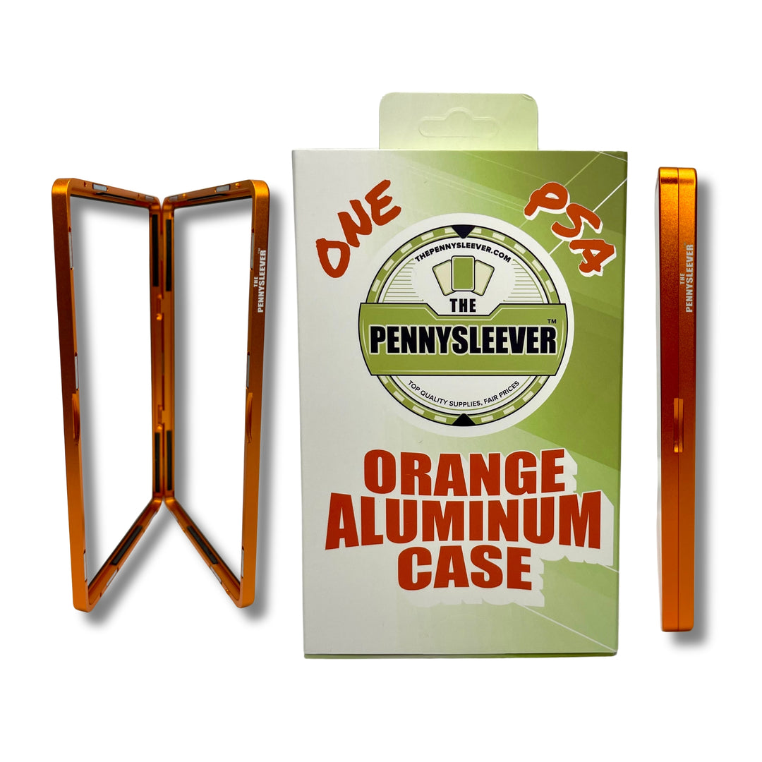 The Pennysleever’s orange aluminum case for PSA and CGC slabs is engineered with a strong, secure magnetic closure to keep your slab protected.