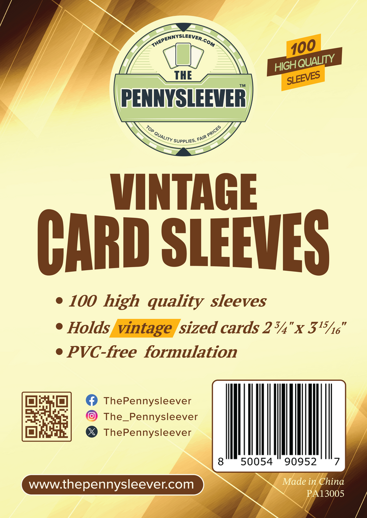 Label from a pack of 100 vintage card sleeves designed for larger cards.