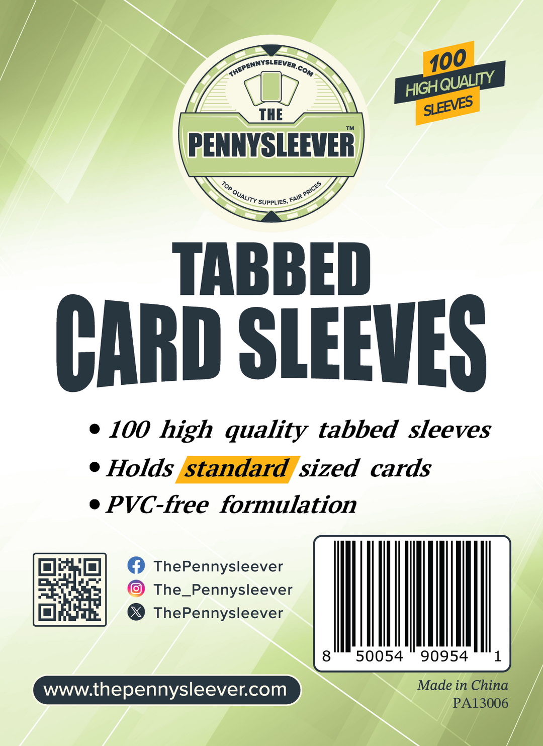 Label from a pack of 100 tabbed card sleeves.