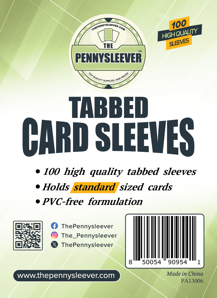 Label from a pack of 100 tabbed card sleeves.