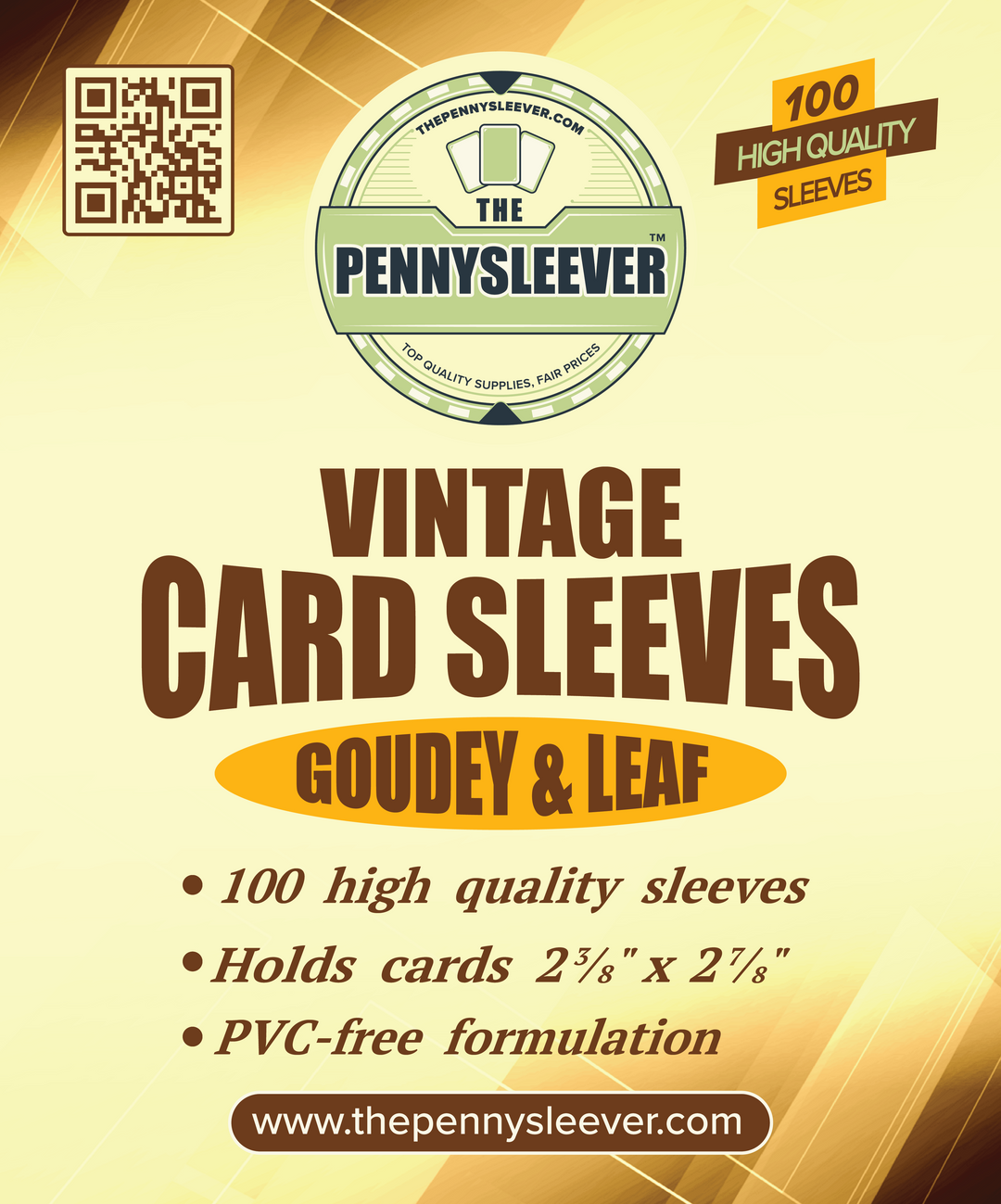 Label from a pack of 100 vintage card sleeves designed for Goudey and Leaf cards.