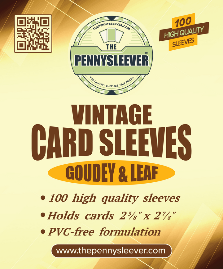 Label from a pack of 100 vintage card sleeves designed for Goudey and Leaf cards.