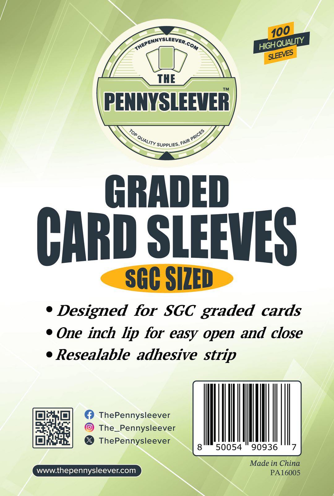Label from a pack of 100 SGC graded card sleeves.