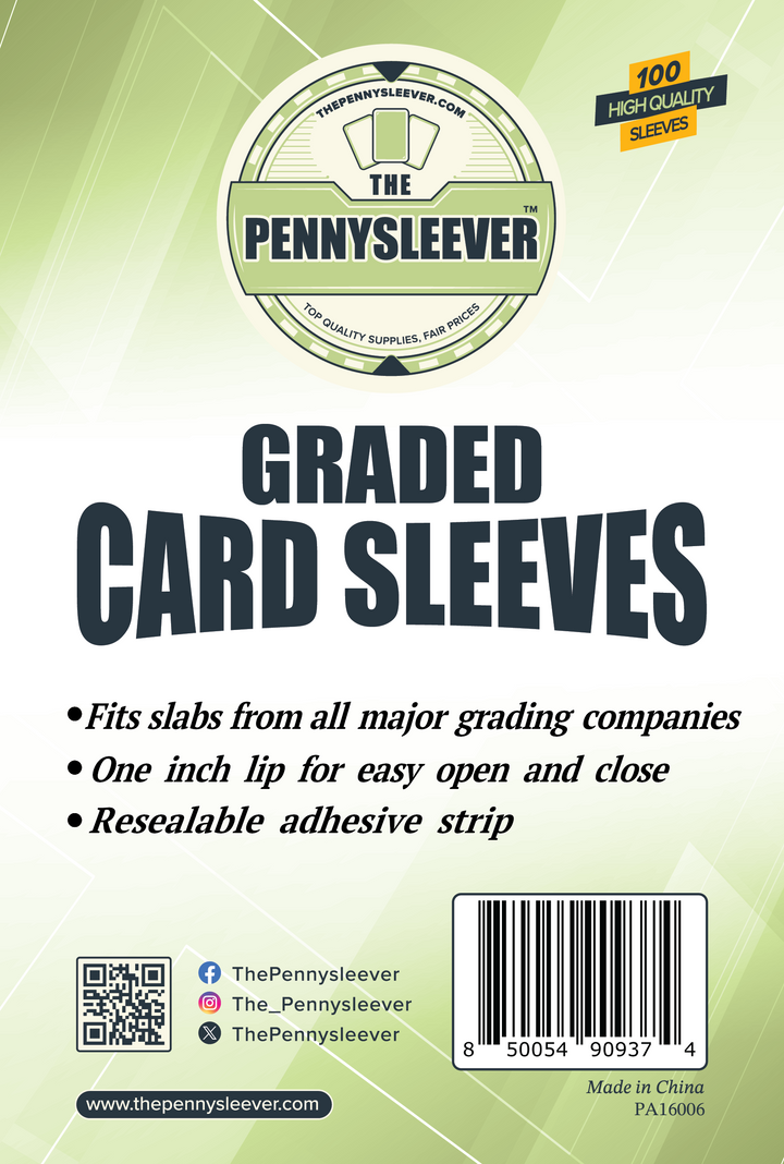 Label from a pack of graded card sleeves.