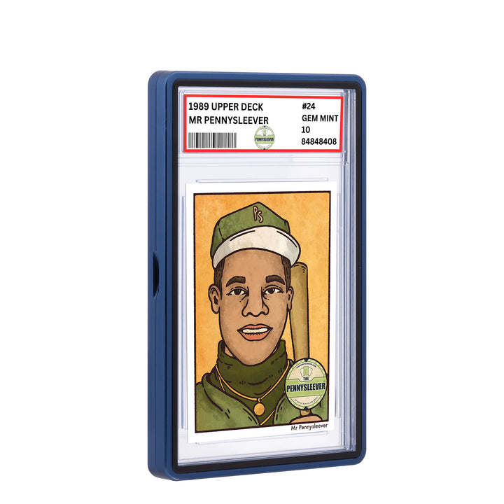 Blue aluminum bumper for graded cards from The Pennysleever
