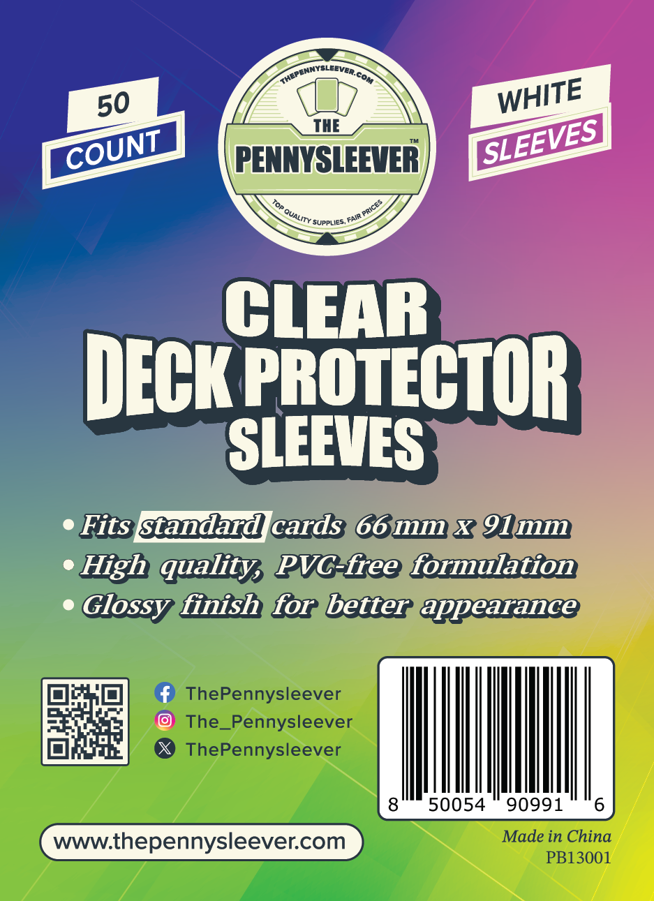 Packaging for TCG/Pokémon CLEAR Deck Protector Sleeves, indicating the product is 50 count, high-quality PVC-free formulation with a glossy finish.
