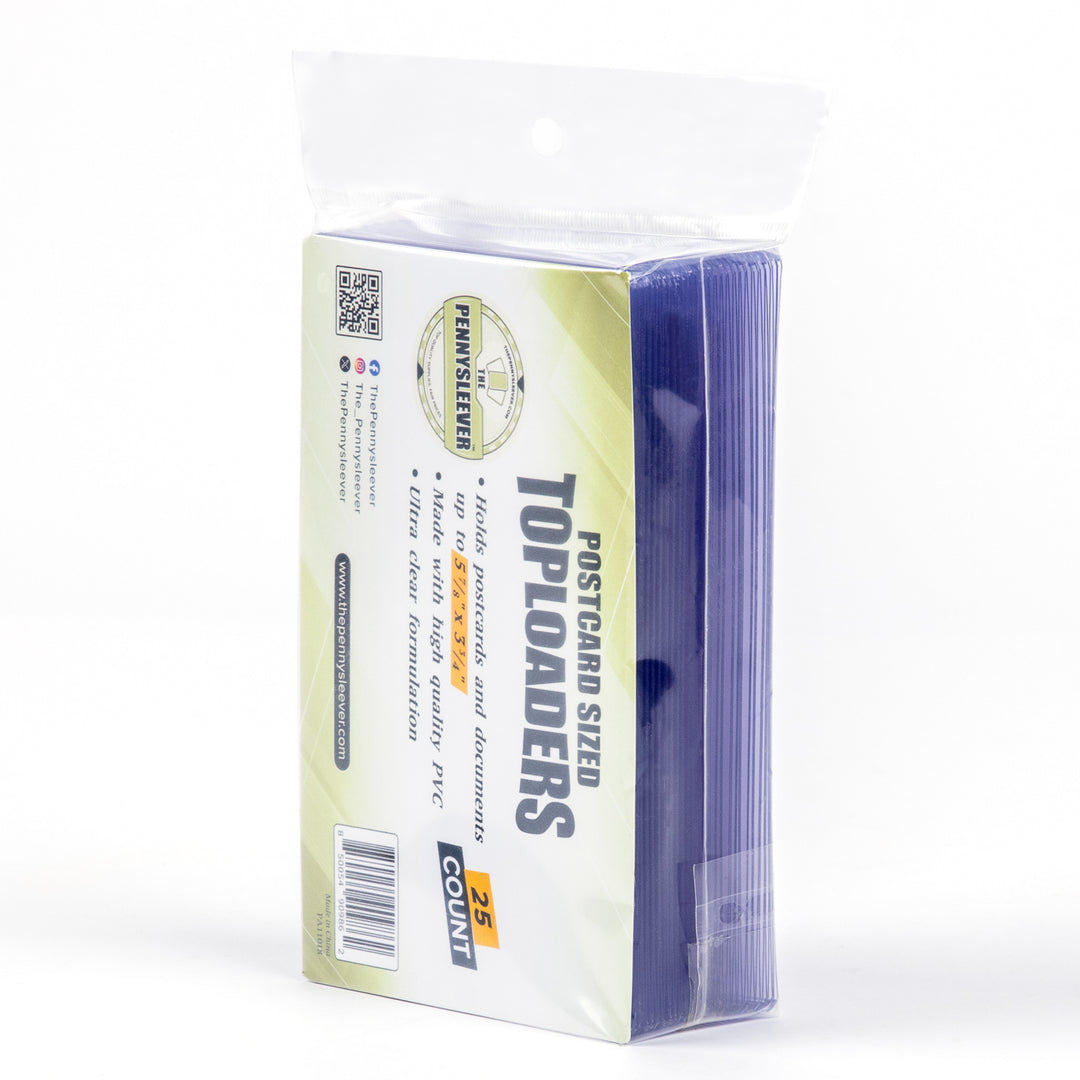 Pack of postcard-sized toploaders with a clear front cover on a white background