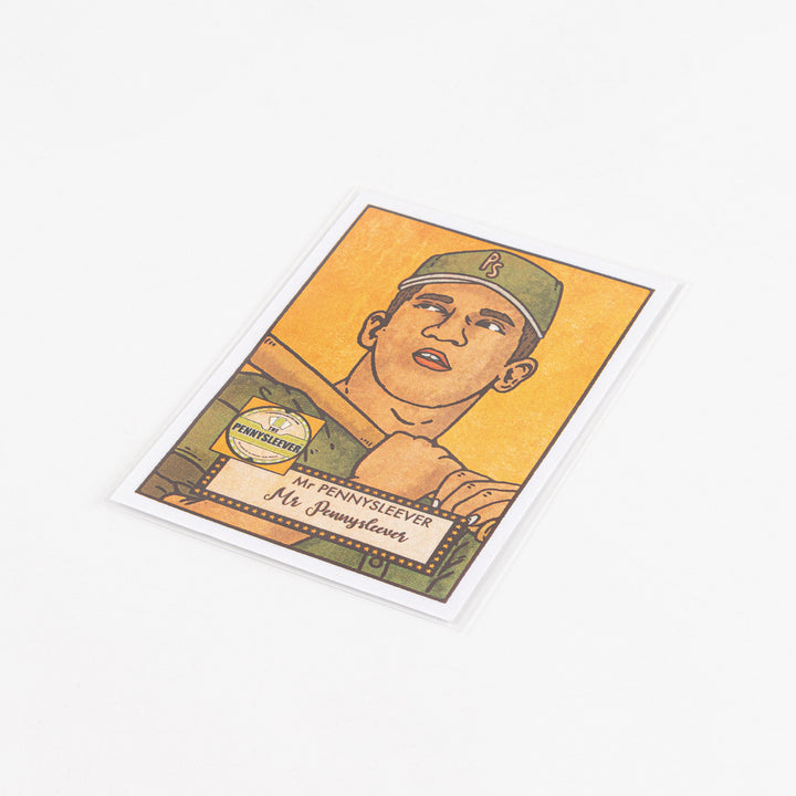 A single card sleeve holding a promo card on a white table.