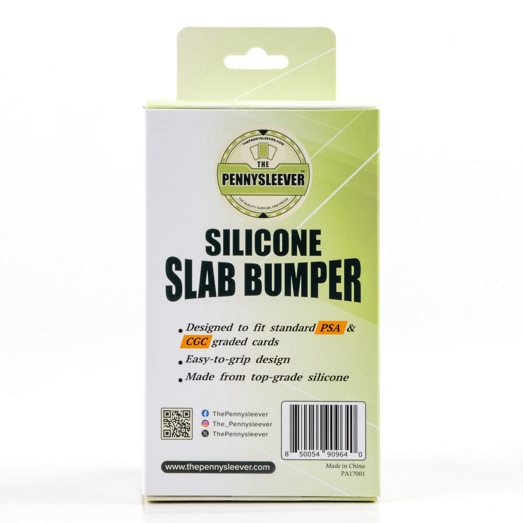 Silicone slab bumper packaging with brand logo on a white background