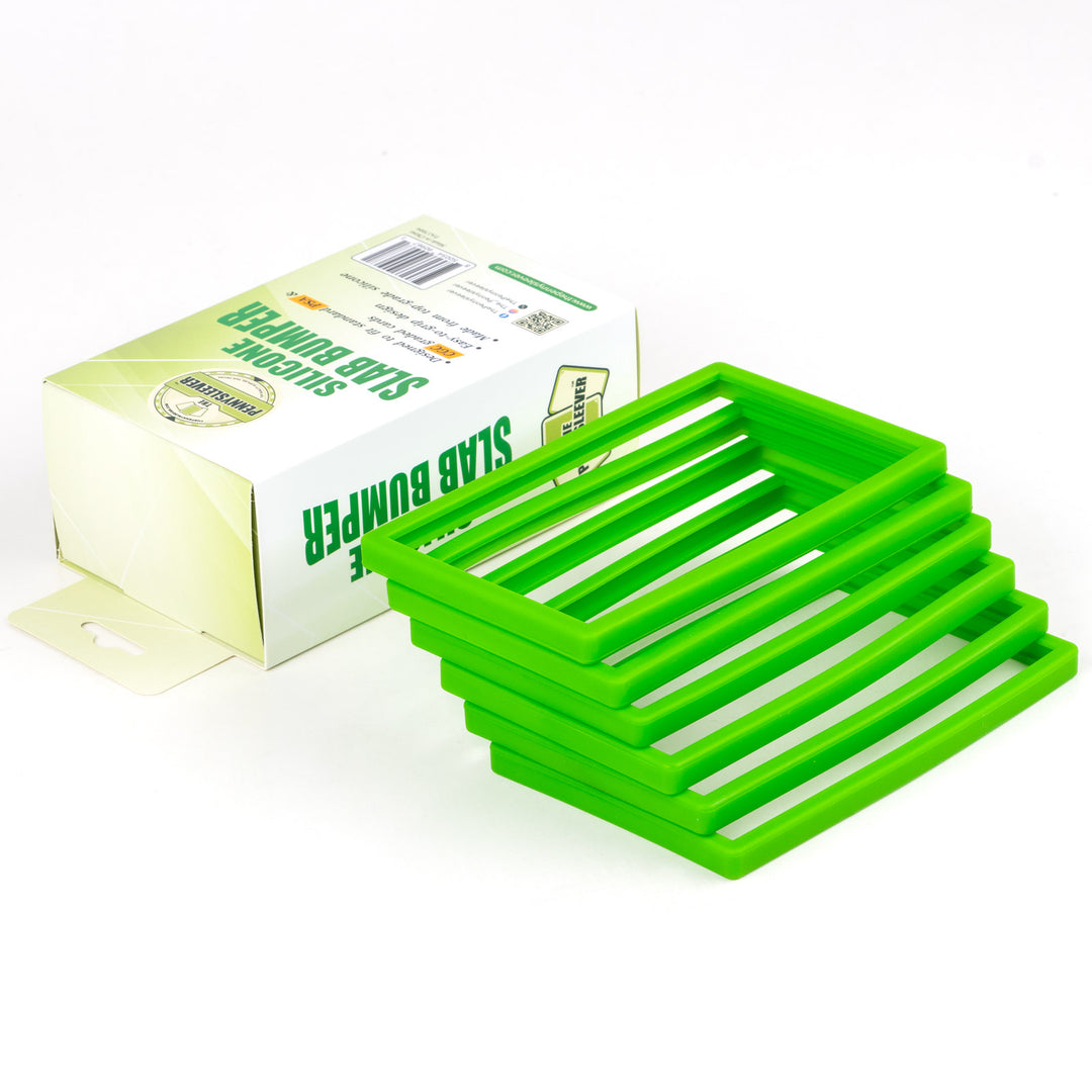 Green bumpers with packaging on a white background