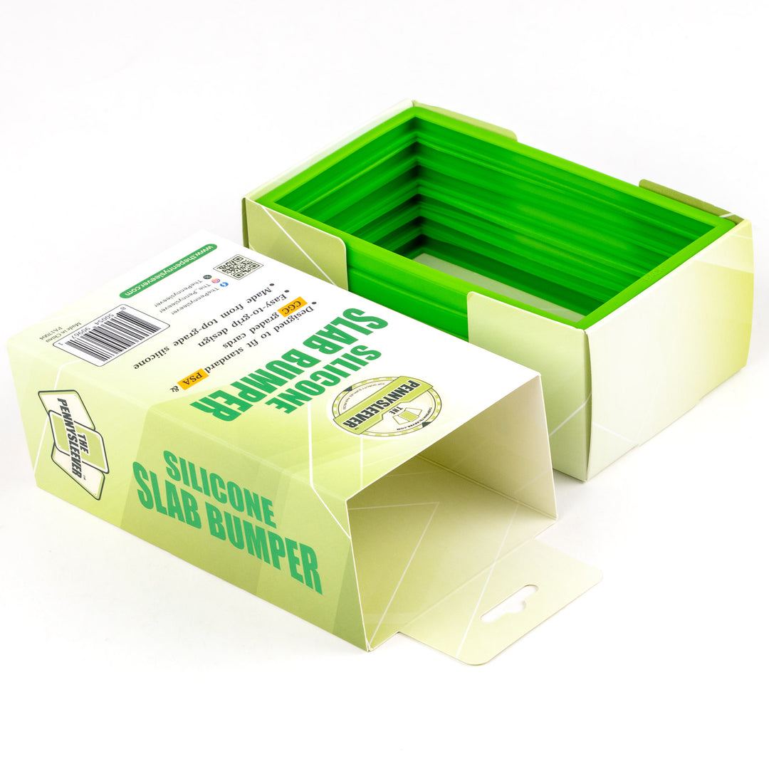 Silicone slab bumpers with packaging on a white background
