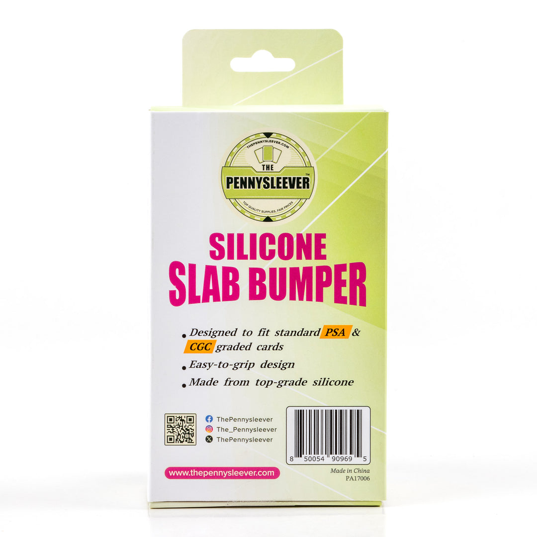 Silicone slab bumper packaging with brand logo on a white background