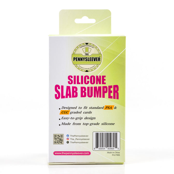 Silicone slab bumper packaging with brand logo on a white background