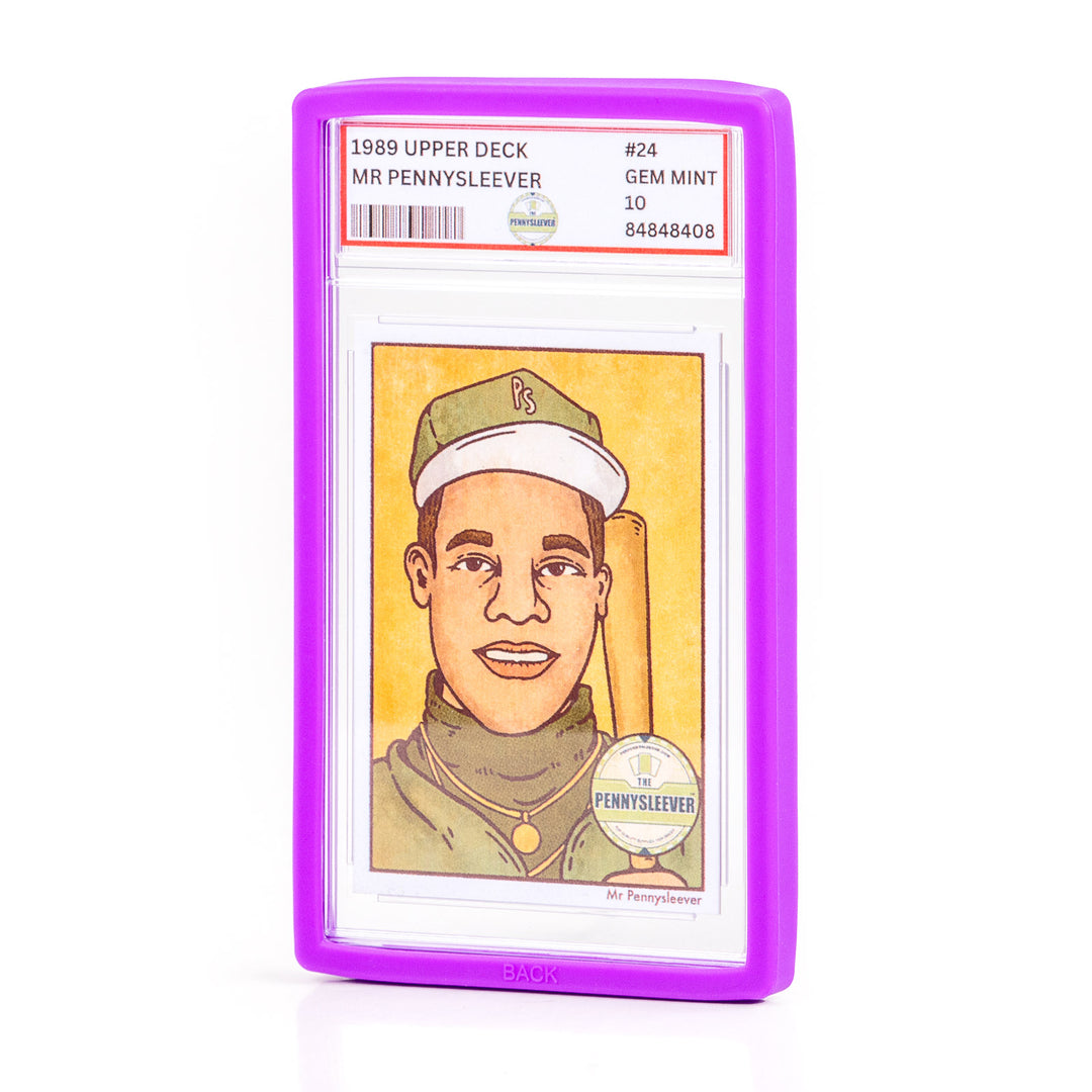 1989 Upper Deck baseball card featuring Mr. Pennysleever in a purple holder on a white background