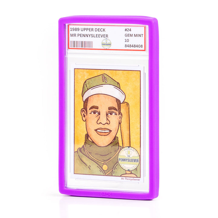 1989 Upper Deck baseball card featuring Mr. Pennysleever in a purple holder on a white background