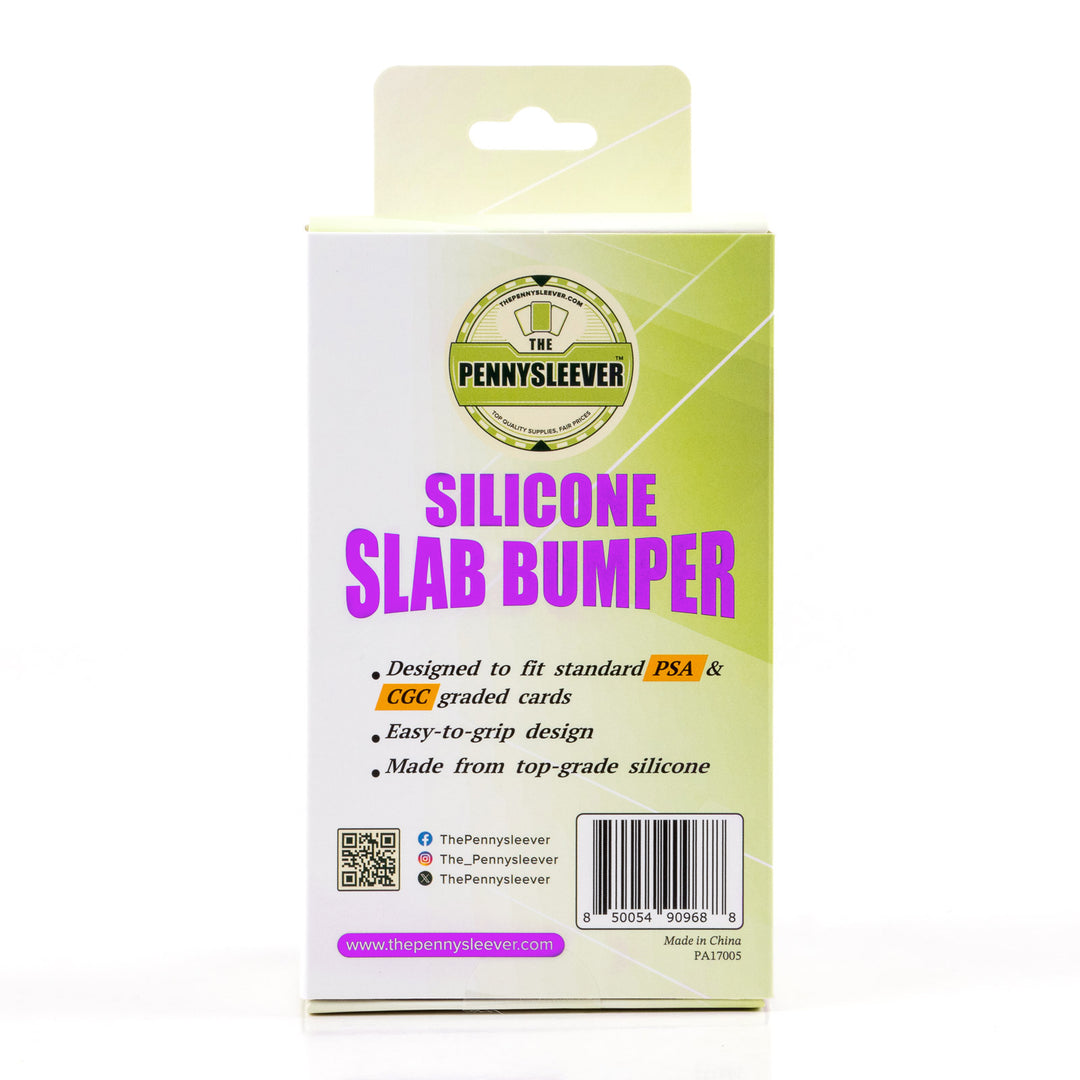 Packs of purple silicone slab bumpers with Pennysleever branding on a white background