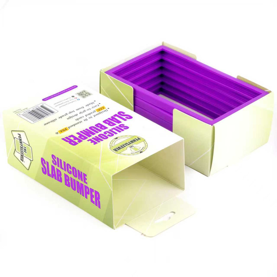 Purple silicone slab bumper with packaging on a white background