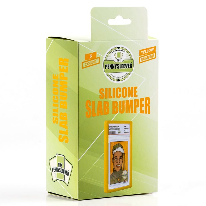 Box of yellow Pennysleever silicone slab bumpers  on a white background