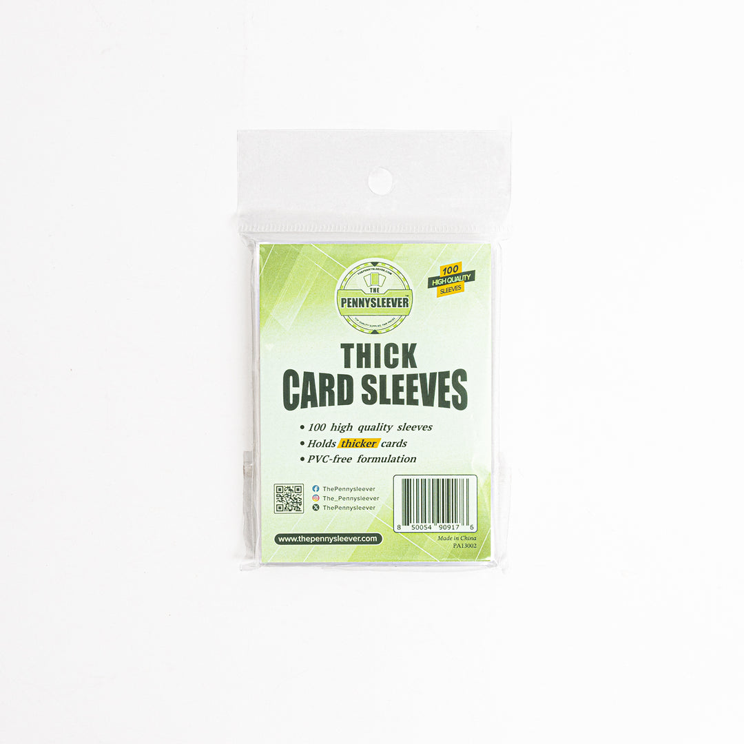 A sealed pack of 100 thick card sleeves against a white background.
