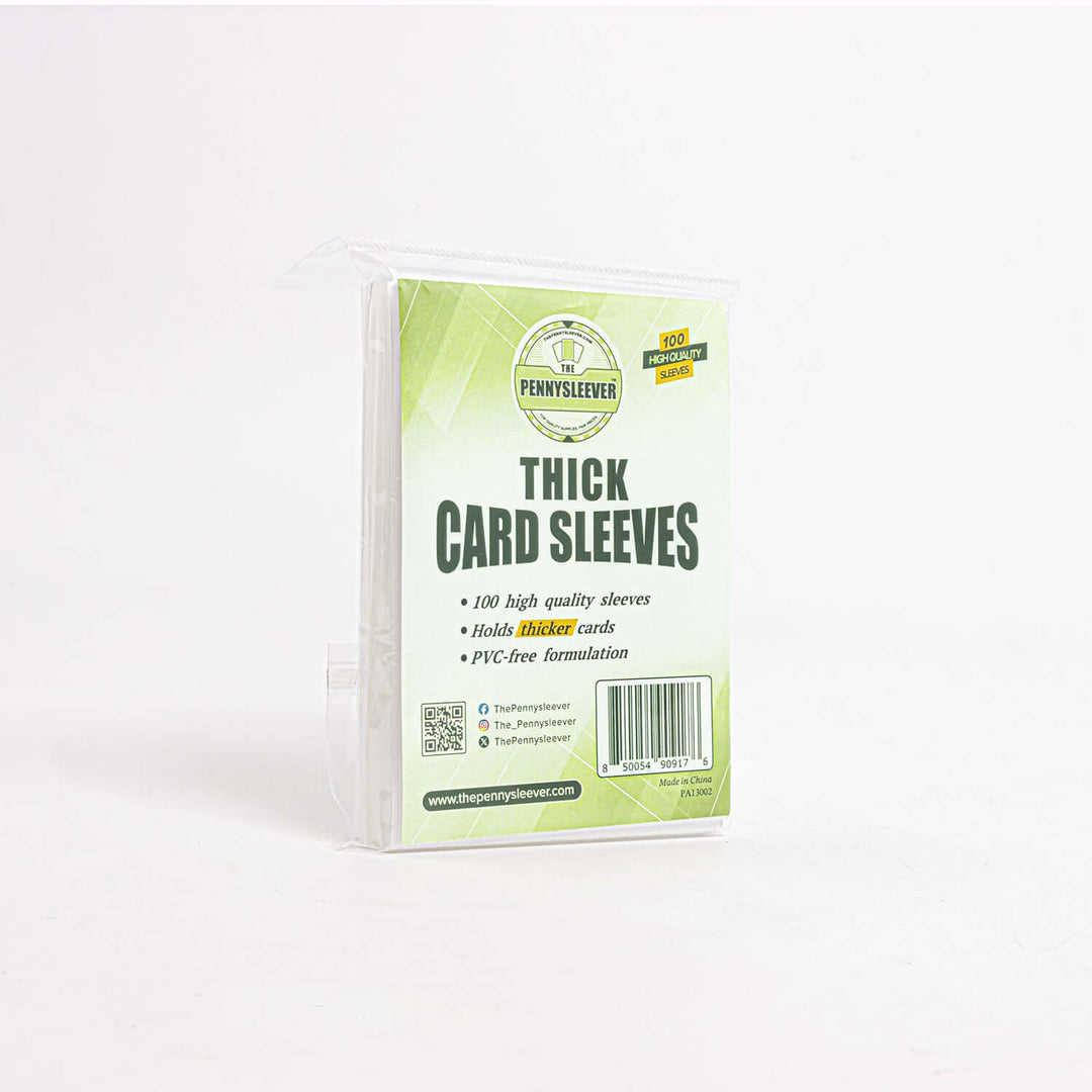 A pack of 100 thick card sleeves against a white background.