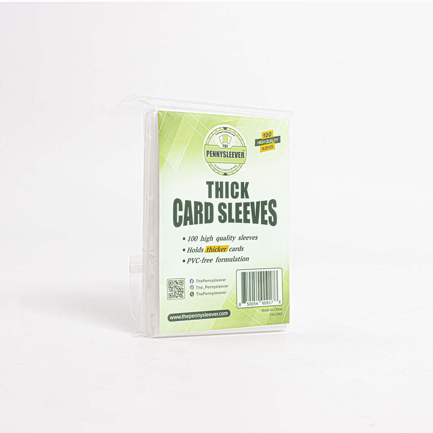 A pack of 100 thick card sleeves against a white background.