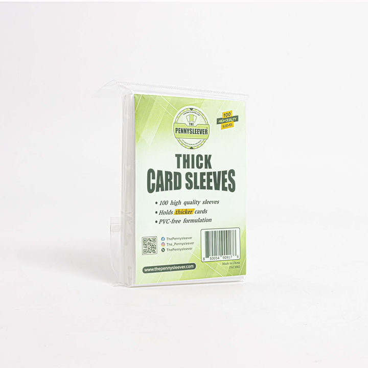 A pack of 100 thick card sleeves against a white background.