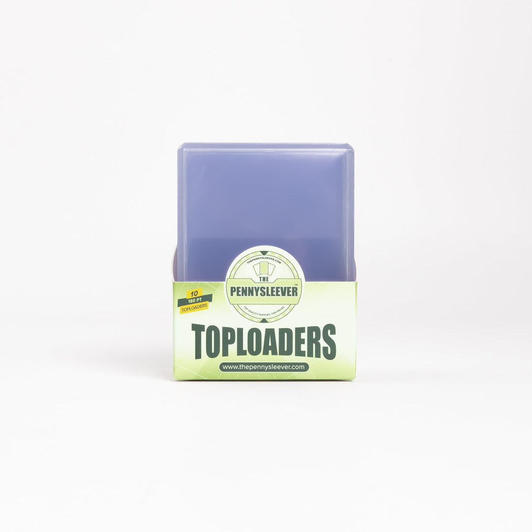 Front view of a pack of 180 point toploaders from The Pennysleever.