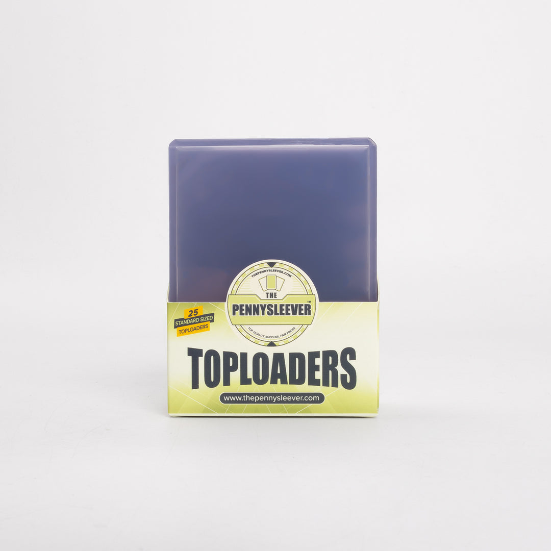 Front view of a full pack of 35 point toploaders from The Pennysleever, against a white background.