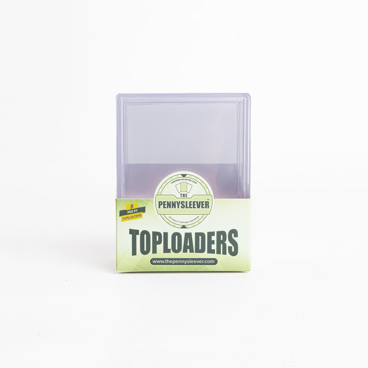 A front view of 360 point toploaders against a white backdrop.