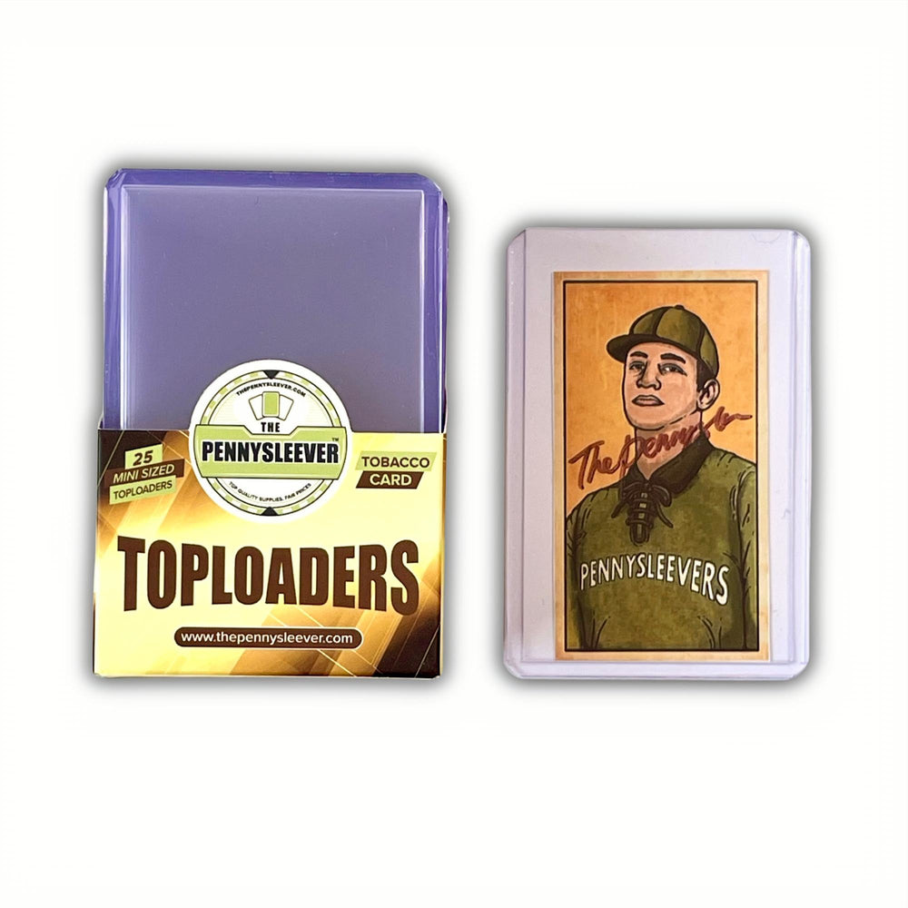 A side by side sample of high quality mini/tobacco-sized T206 toploaders from The Pennysleever that holds mini/tobacco-sized cards of up to 1⁷⁄₁₆'' x 2⁵⁄₈'', made with top quality PVC for a smooth card insert.