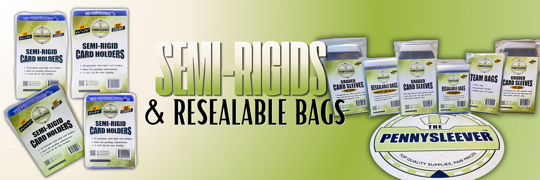 Semi-rigid card holders and resealable bags from The Pennysleever
